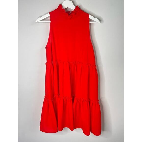 Elliatt Sonnet Ruffled Mock Neck Tiered A-Line Dress Poppy Red Womens Size Small - Picture 3 of 12